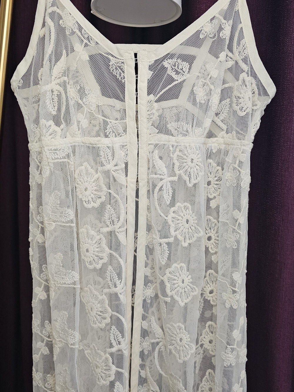 Long Embroidered Sheer Floral Lace Dress Cover-Up Effortless Feminine Duster